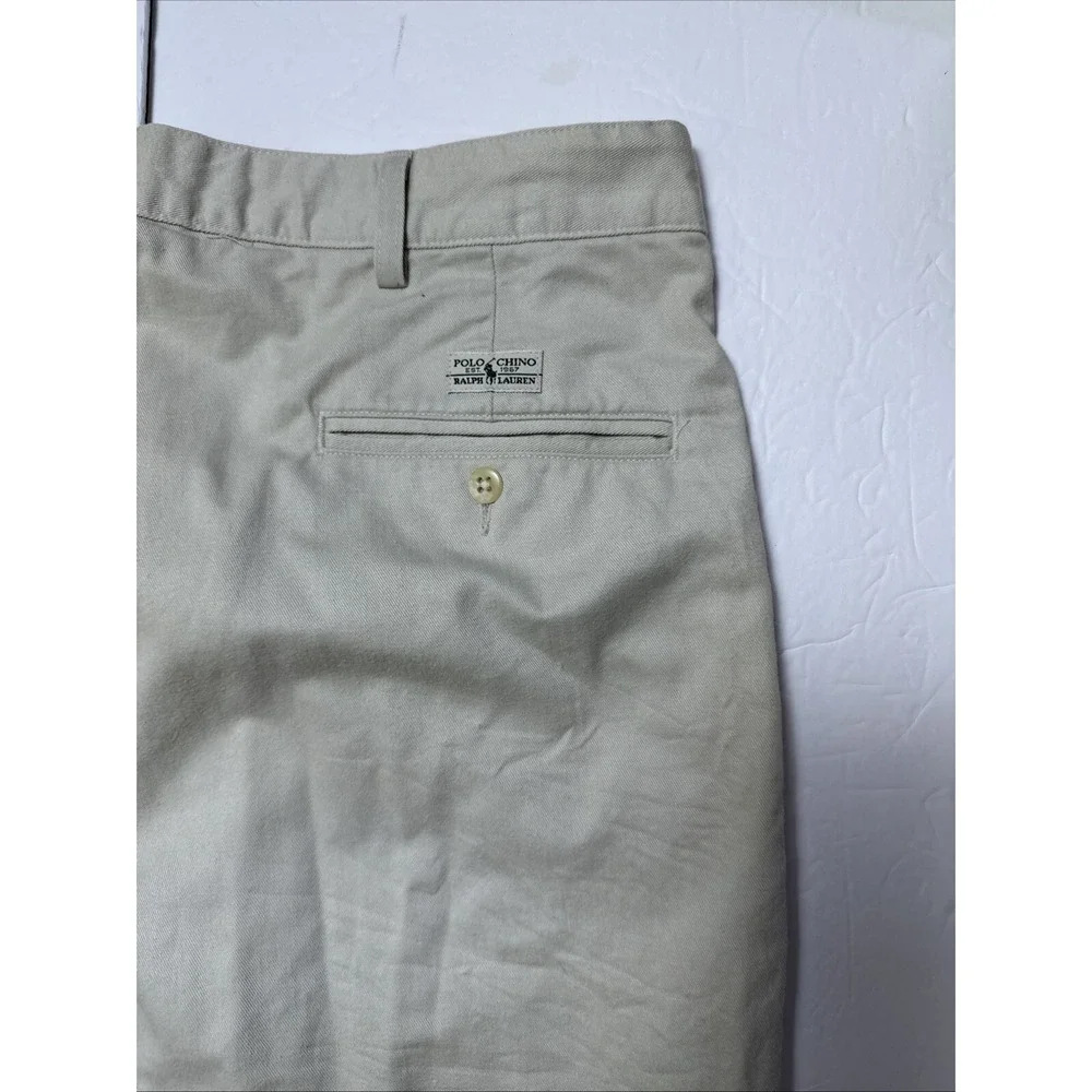 Polo Ralph Lauren Mens Pants Beige 34x32 Pant Pleated Cuffed Cotton - Picture 4 of 6